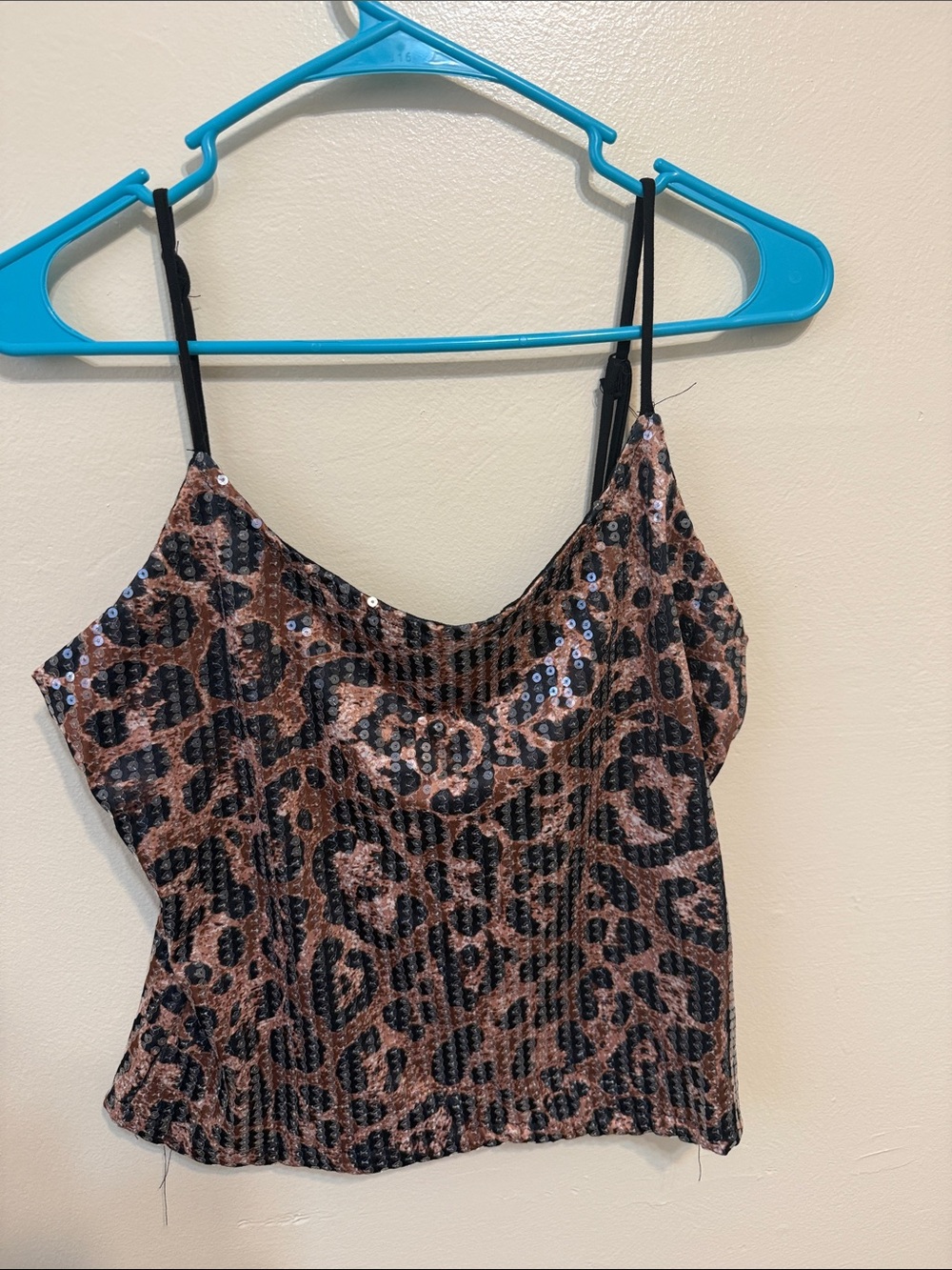 Leopard Sequin Cami Top - Black and Brown